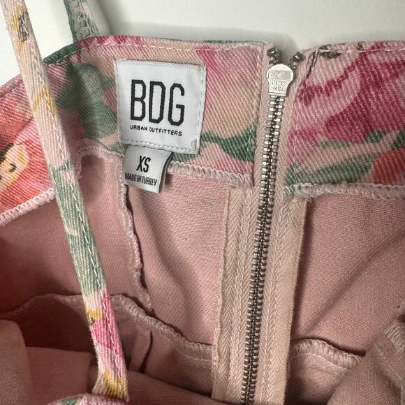 Urban Outfitters BDG Pink Floral Spaghetti Strap Denim Zippered Mini Dress, XS - Picture 3 of 4